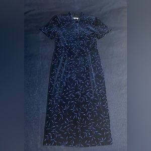 Vintage Velvet Mandarin Collar Dress with Sparkly Leaf Design
